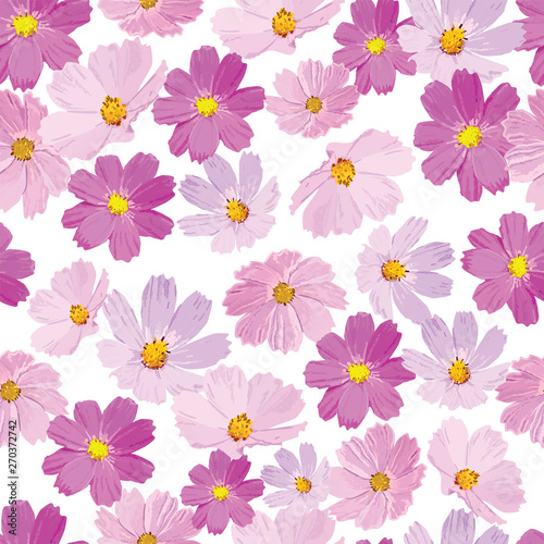 Vector seamless texture. Natural ornament with cosmea flowers. Floral decorative pattern