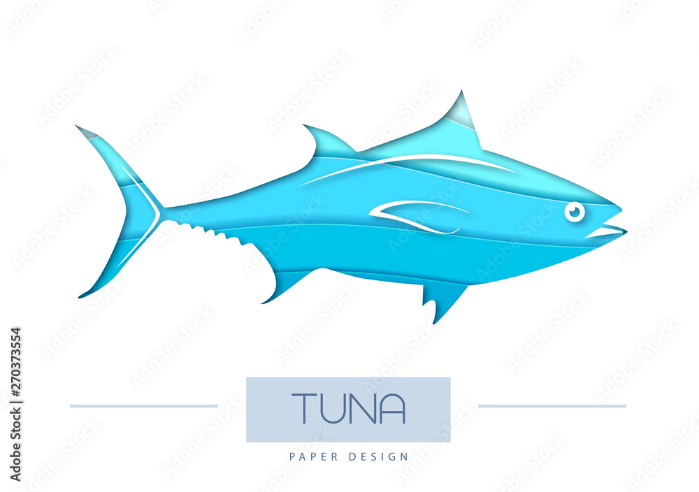 Fototapeta premium Vector illustration of Fish tuna silhouette. Cut out paper art style design.