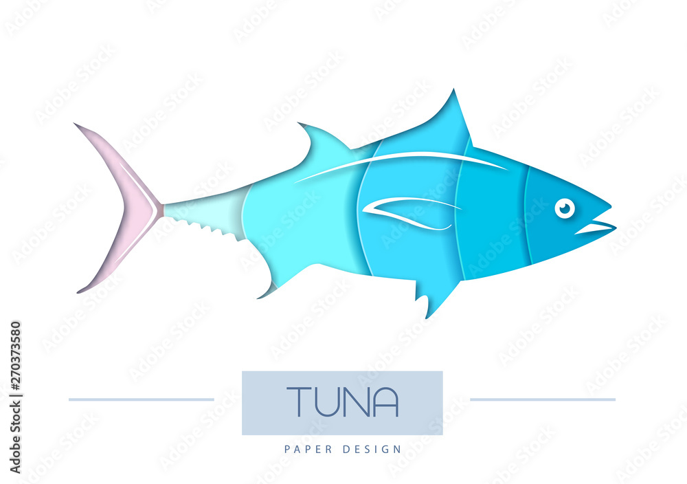 Obraz premium Vector illustration of Fish tuna silhouette. Cut out paper art style design.