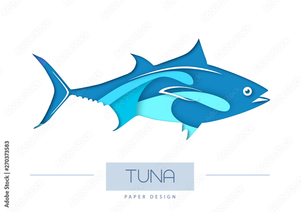 Naklejka premium Vector illustration of Fish tuna silhouette. Cut out paper art style design.