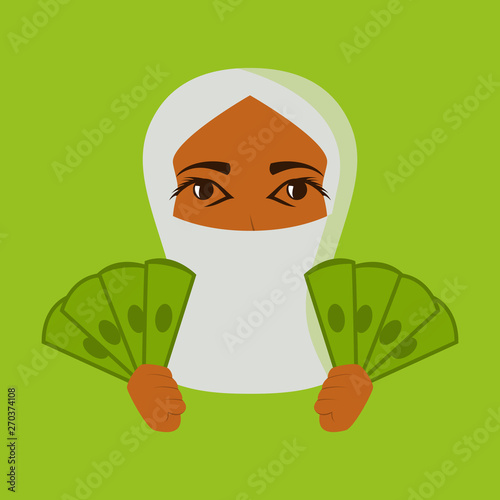 flat icon on theme Arabic business money Muslim woman