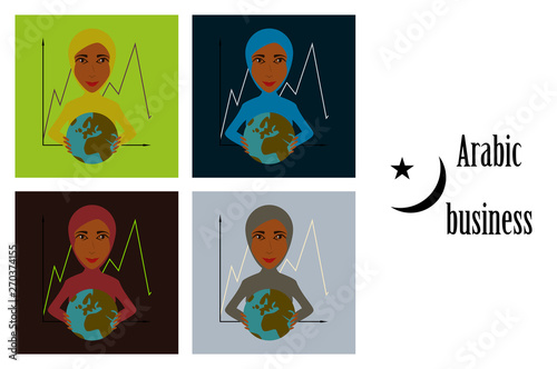 assembly of flat icons on theme Arabic business woman and economic graph