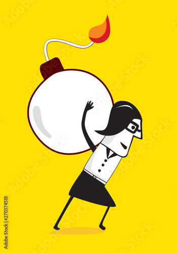 Businesswomen carrying crisis burden. Business metaphors.