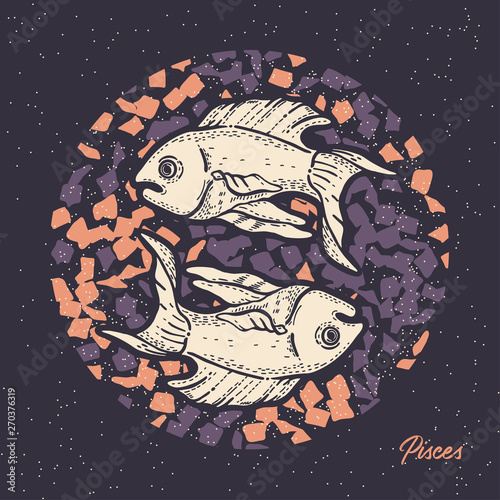 Pisces zodiac sign. The symbol of the astrological horoscope.