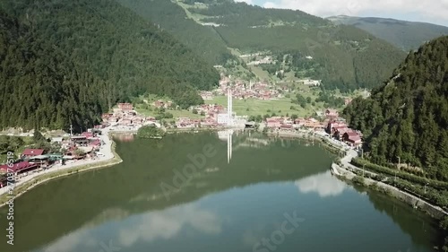 Wallpaper Mural Drone footage of the mountain village of Uzungol in Turkey with a view of the village mosque in the background Torontodigital.ca