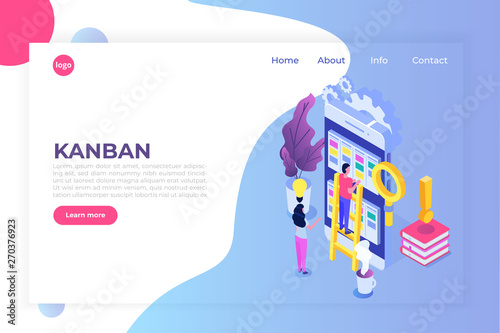 Scrum or canban task board isometric concept. Notes for agile software development. Vector illustration.