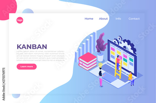 Scrum or canban task board isometric concept. Notes for agile software development. Vector illustration.