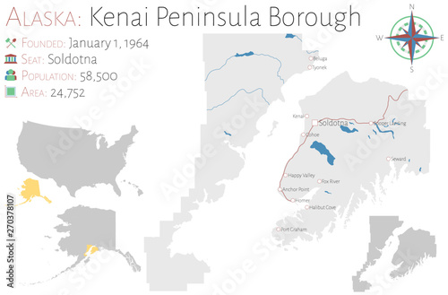 Large and detailed map of Kenai Peninsula borough in Alaska, USA photo