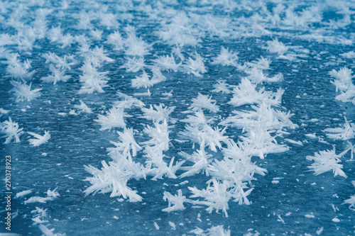 beautiful ice cristals on frozen lake