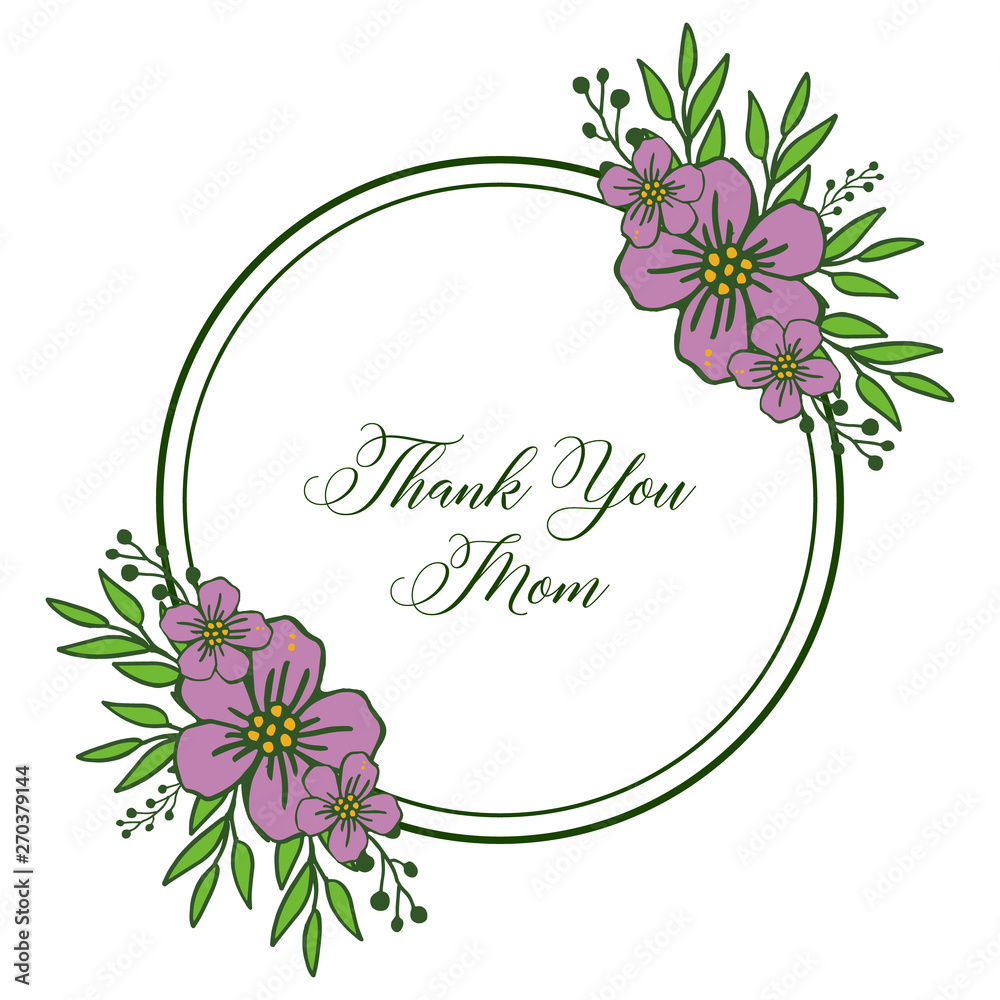 Vector illustration template thank you mom for beauty purple flower frame