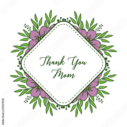 Vector illustration shape card thank you mom for various bright purple flower frame