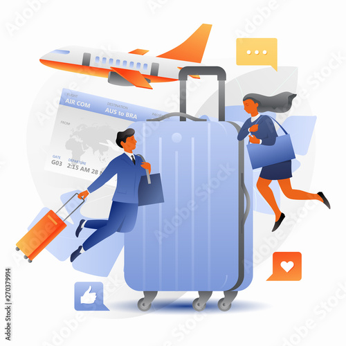 Tiny Business People over Blue Suitcase