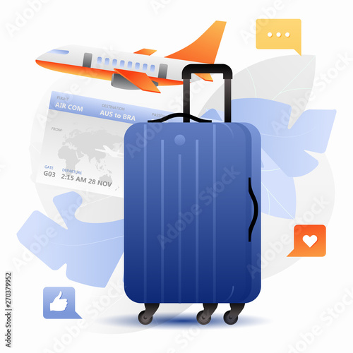 Blue Carry-On Bag and Airplane