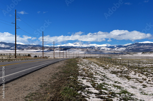 Beautiful high altitude alpine landscape with snow capped peaks, Rocky Mountains, Colorado