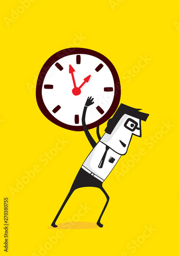 Businessman, carrying clock. Business metephor