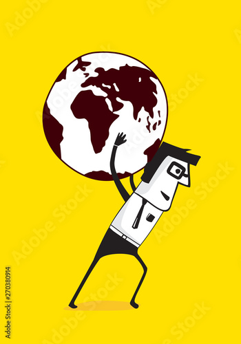 Businessman, carrying earth globe. Business metephor