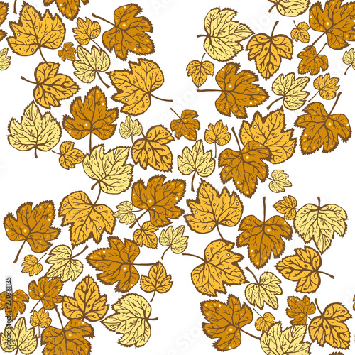 Seamless pattern with golden leaves on the white background. Endless texture for design. Golden autumn leaves for your greeting cards  design  wedding announcements.
