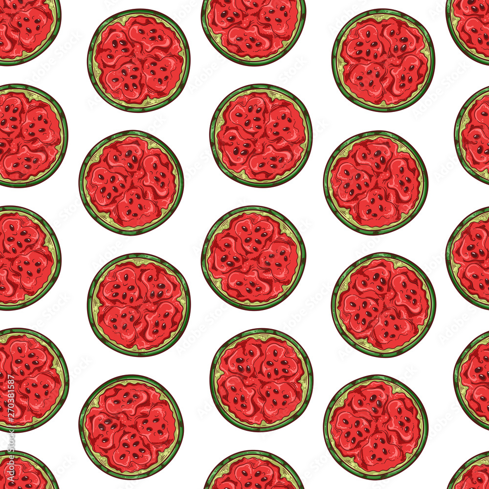 Fototapeta premium Vector pattern of watermelon in sketch style.