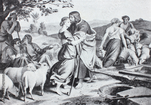 The meeting Jacob and Rachel by Joseph von Führich in the vintage book The History of Painting in XIX, by R.Mutter, 1899 photo