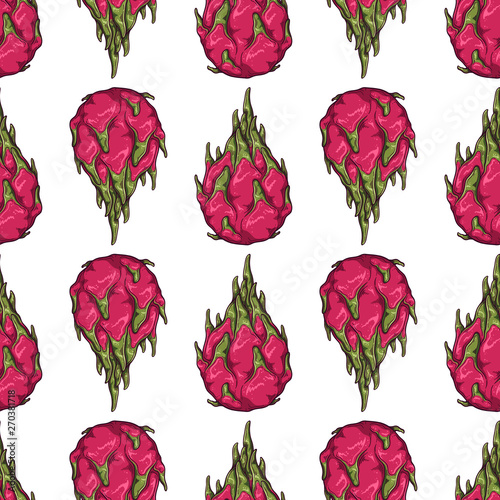 Vector pattern of dragon fruit in sketch style.