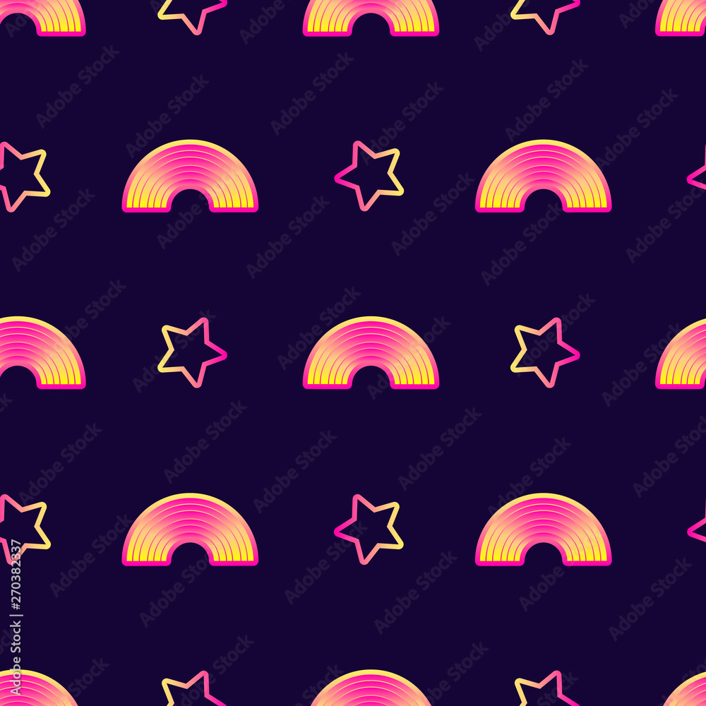 Seamless pattern with stars and rainbows. Night sky background. Cute, kawaii  wallpaper. vector de Stock | Adobe Stock