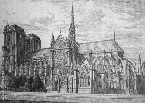 Photography Notre-Dame de Paris in the vintage book Histoire de L'Art by C