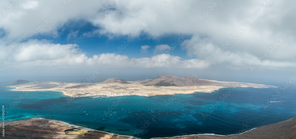 View of the La Graciosa,  seen from the Mirador del Rio, Lanzarote, Canary Islands, Spain