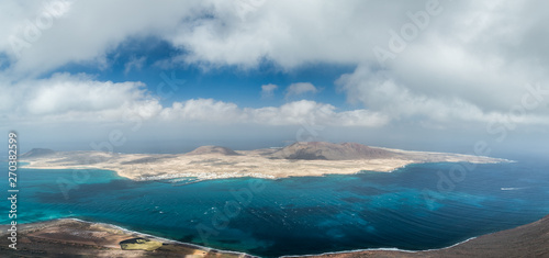 View of the La Graciosa, seen from the Mirador del Rio, Lanzarote, Canary Islands, Spain
