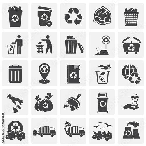 Garbage related icons set on background for graphic and web design. Simple illustration. Internet concept symbol for website button or mobile app.