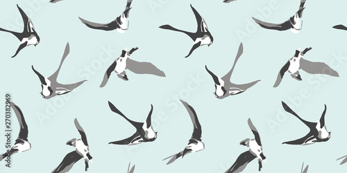 Blue vector repeat pattern with graphic black and white lark. Bird pattern. surface pattern design. Perfect for textile, gift wrapping and print projects.