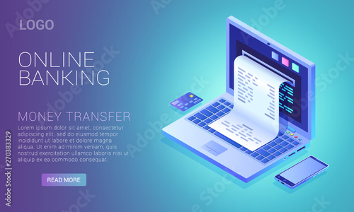 Online banking service concept, check from laptop screen, internet payment