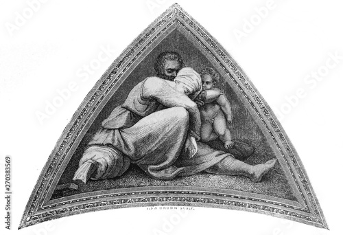 The fresco from the Sistine Chapel by Michelangelo in the vintage book the History of Arts by Gnedych P.P., 1885 photo