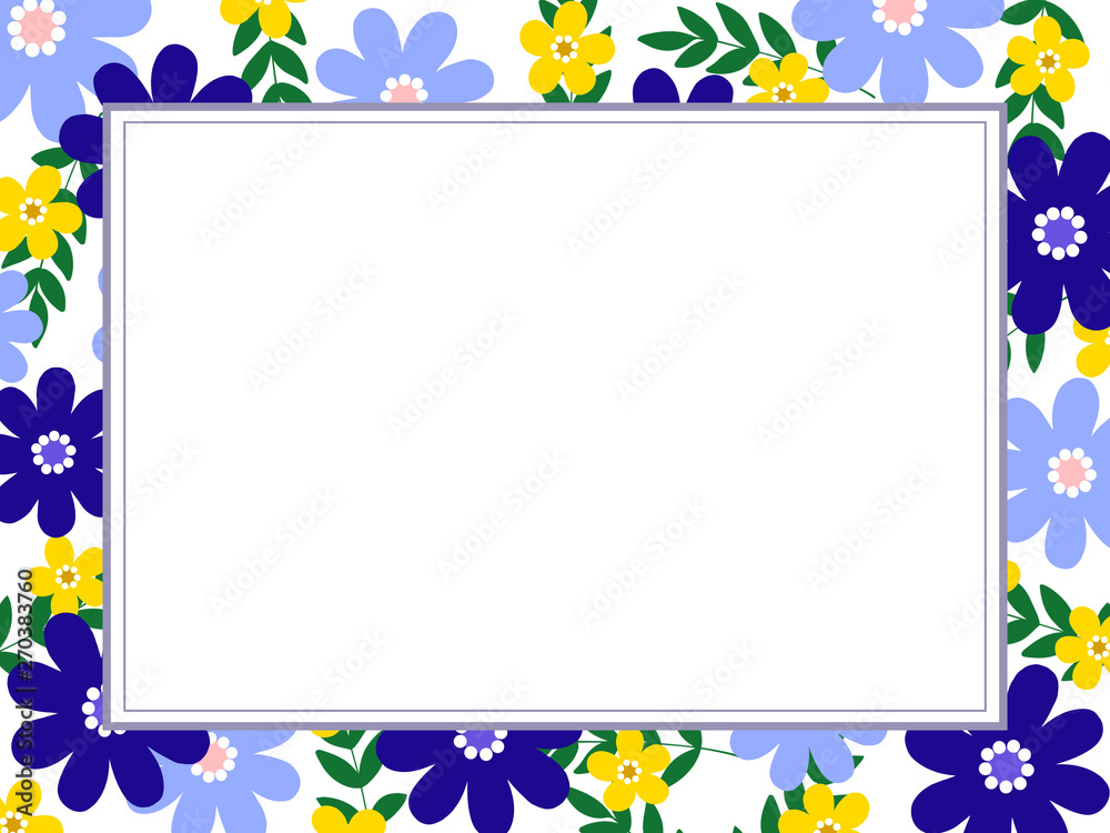 北欧風の花のフレーム素材 青 Stock Illustration Adobe Stock