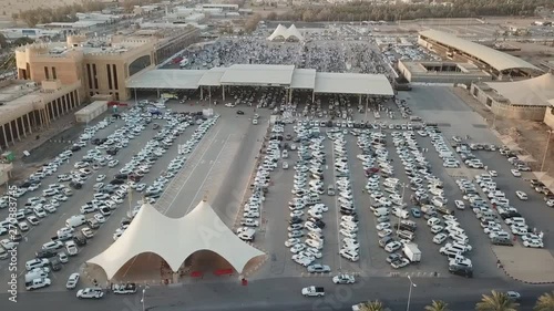 Saudi Arabia’s Buraydah market. The Buraydah date market, the largest in the world, operates around the clock, receiving clients from different parts of the kingdom. (aerial photography) photo