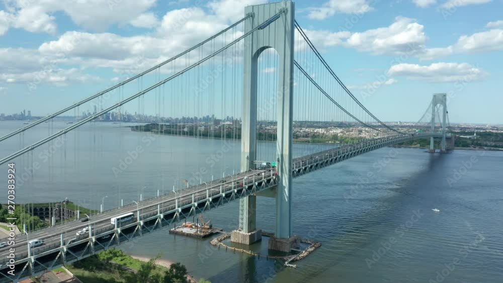 flying alongside Verrazzano Narrows Bridge towards Brooklyn flying alongside Verrazzano Narrows Bridge towards Brooklyn