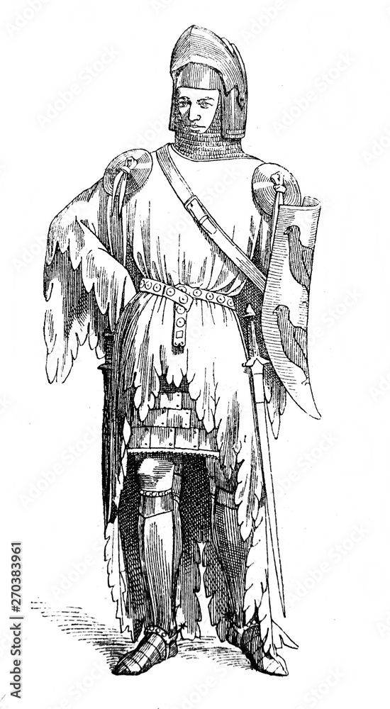 Fototapeta premium The knight of XIV century in France in the vintage book the History of Arts by Gnedych P.P., 1885