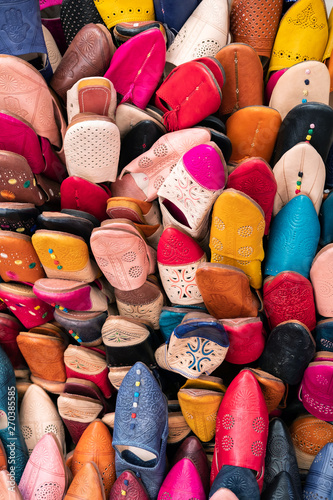 Colorful leather slippers for sale in Marrakech, Morocco