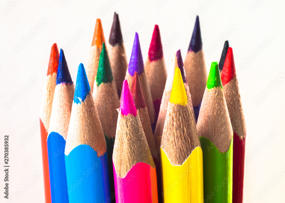Color pencils isolated on a white background, round pattern. Color pencils isolated on a white background, round pattern.