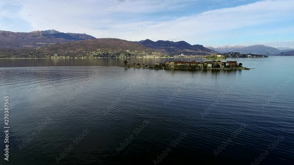 Aerial view of Fishermens Island or Isola dei Pescatori at Lake Maggiore, is one of the Borromean Islands in Piedmont of north Italy, Stresa, Verbania Aerial view of Fishermens Island or Isola dei Pescatori at Lake Maggiore, is one of the Borromean Islands in Piedmont of north Italy, Stresa, Verbania