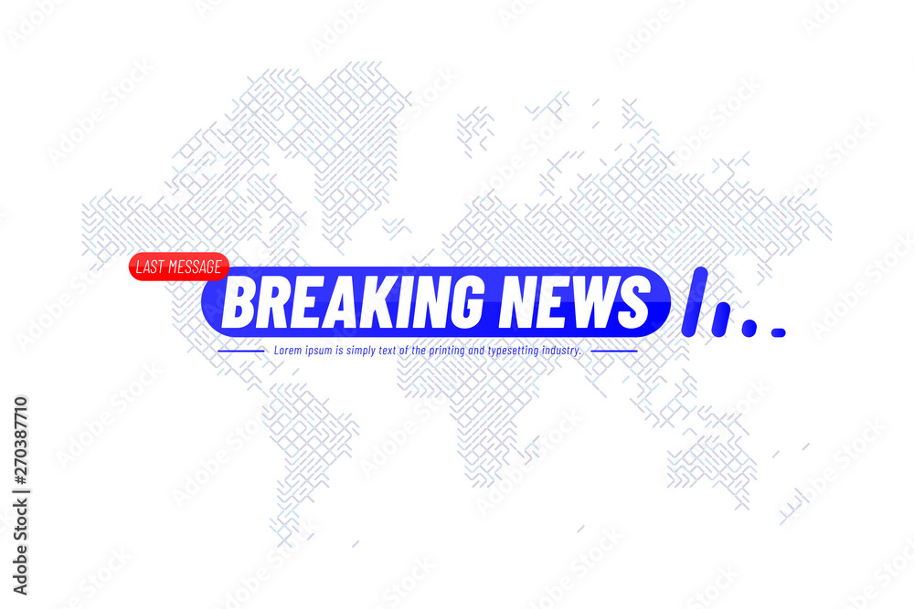 Breaking News template title with technology world map on white background for screen TV channel. Flat vector illustration EPS10