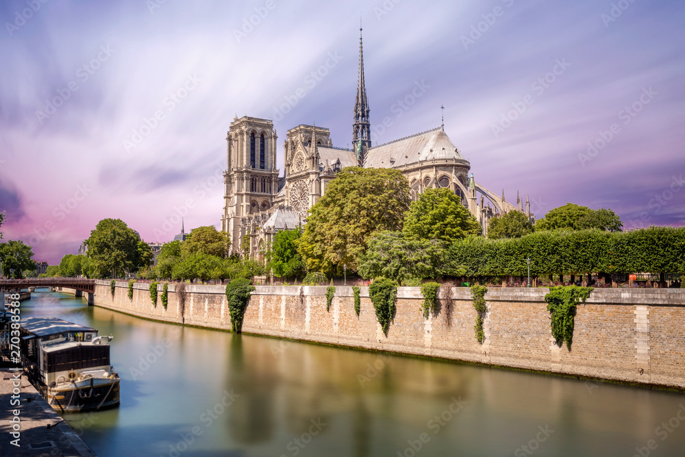 Notre Dame de Paris Cathedral Panoramic Sunset Photo