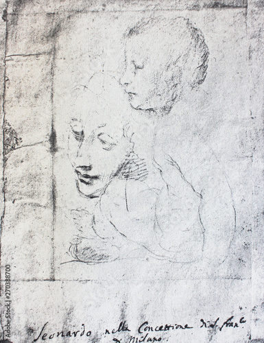 Wallpaper Mural Sketch of the head of the woman by Leonardo Da Vinci in the vintage book Disegni di Leonardo by L. Beltrami, Milan, 1904 Torontodigital.ca