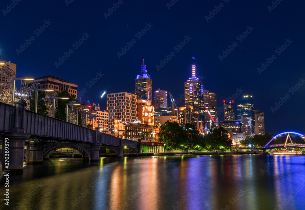 Melbourne City along the Yarra at Night