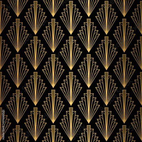 Art Deco Pattern. Seamless black and gold background.