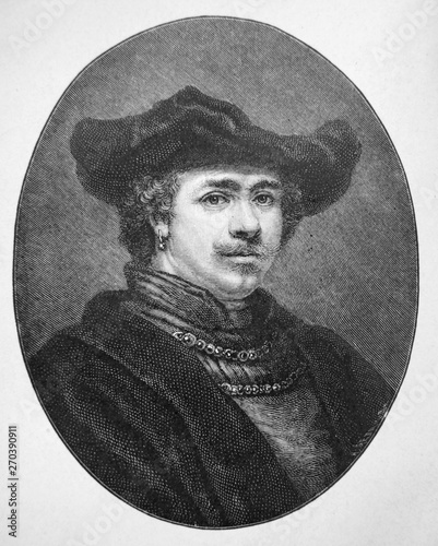 The portrait of Rembrandt in the vintage book Rembrandt by A. Kalinina, St. Petersburg, 1894