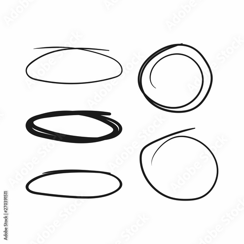 Set of circles and ovals drawn by hand. Sketch, doodle, scribble. photo