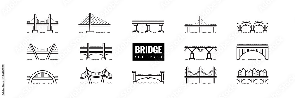 Naklejka premium bridge line art icon set vector isolated