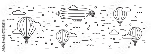 Dirigible and hot air balloons airship outline vector