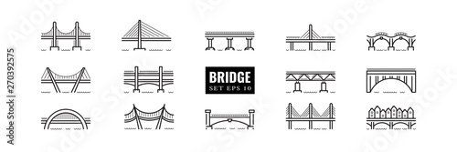 bridge line art icon set vector isolated