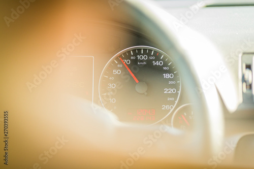 car dashboard and speedometer. kilometer of a car driving at 70, 80, 90 km / h. 